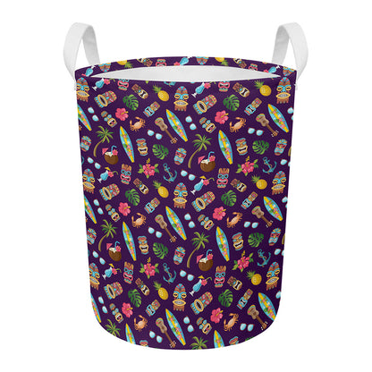 Summer Totem Pattern Print Round Laundry Basket