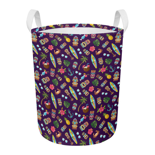 Summer Totem Pattern Print Round Laundry Basket