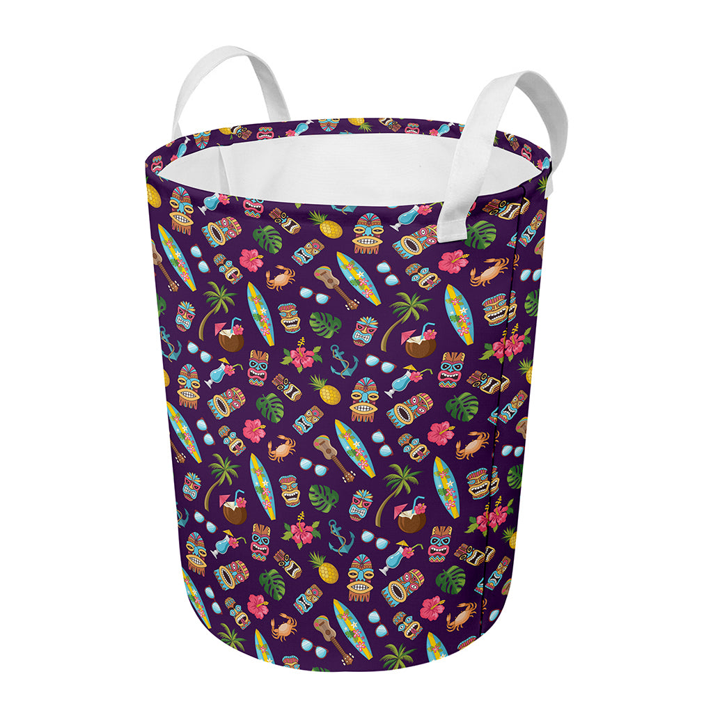Summer Totem Pattern Print Round Laundry Basket