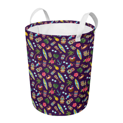 Summer Totem Pattern Print Round Laundry Basket