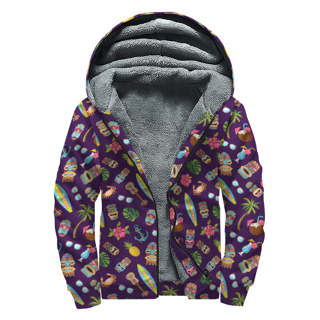 Summer Totem Pattern Print Sherpa Lined Zip Up Hoodie
