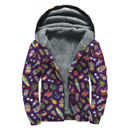 Summer Totem Pattern Print Sherpa Lined Zip Up Hoodie