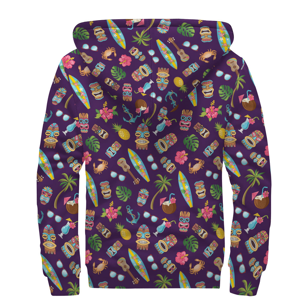 Summer Totem Pattern Print Sherpa Lined Zip Up Hoodie