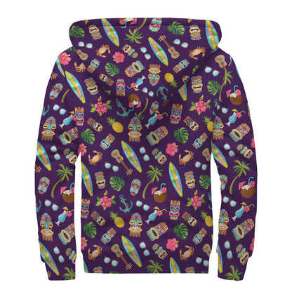 Summer Totem Pattern Print Sherpa Lined Zip Up Hoodie