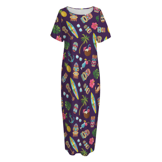 Summer Totem Pattern Print Short Sleeve Long Nightdress