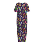 Summer Totem Pattern Print Short Sleeve Long Nightdress