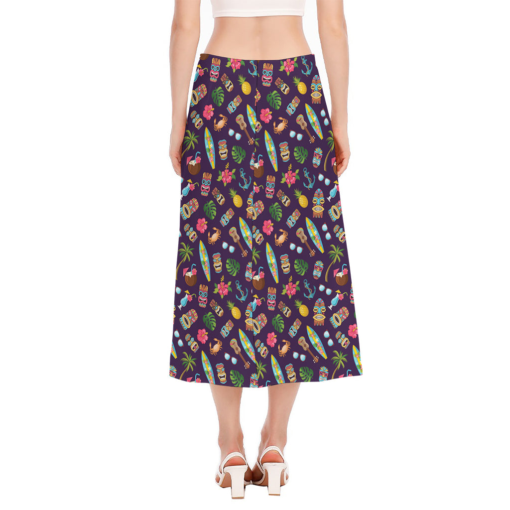 Summer Totem Pattern Print Side Slit Midi Skirt