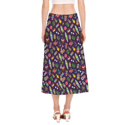 Summer Totem Pattern Print Side Slit Midi Skirt