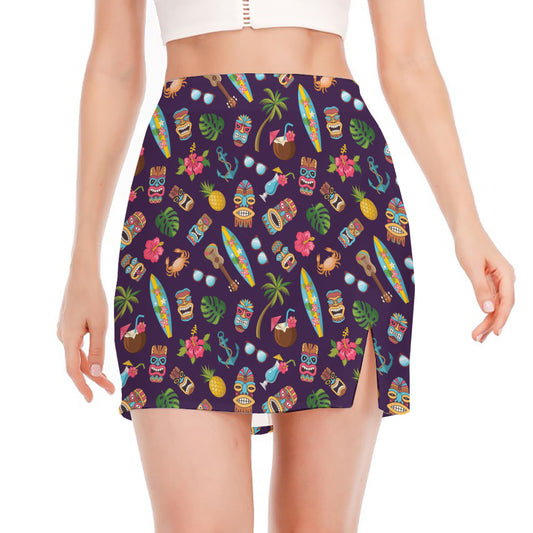 Summer Totem Pattern Print Side Slit Mini Skirt