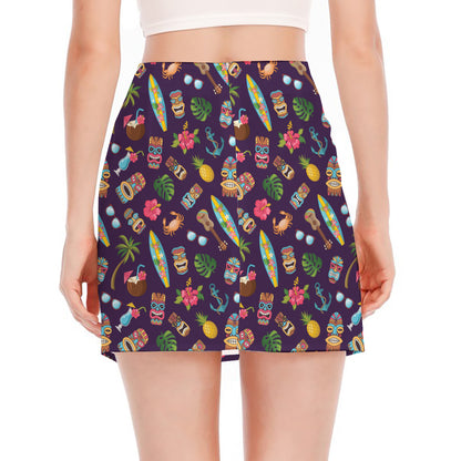 Summer Totem Pattern Print Side Slit Mini Skirt