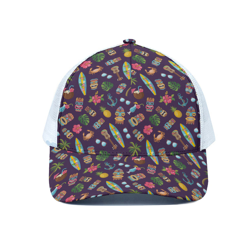 Summer Totem Pattern Print White Mesh Trucker Cap