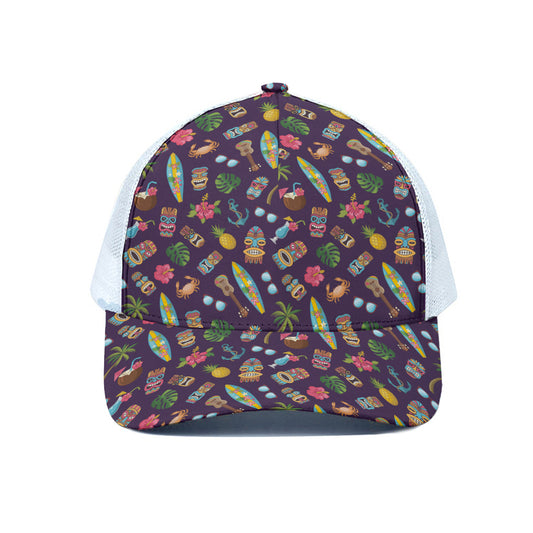 Summer Totem Pattern Print White Mesh Trucker Cap