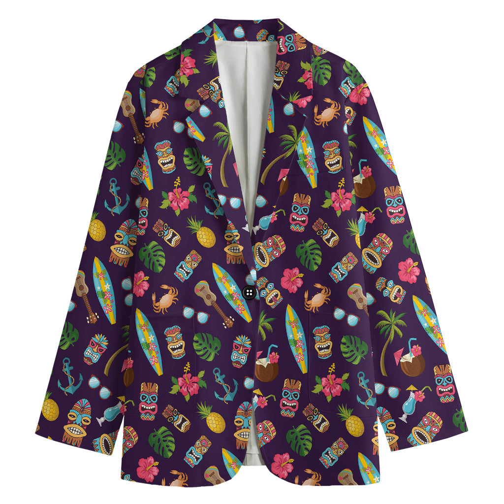 Summer Totem Pattern Print Women's Cotton Blazer