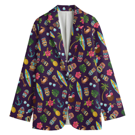 Summer Totem Pattern Print Women's Cotton Blazer