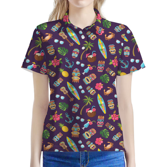 Summer Totem Pattern Print Women's Polo Shirt