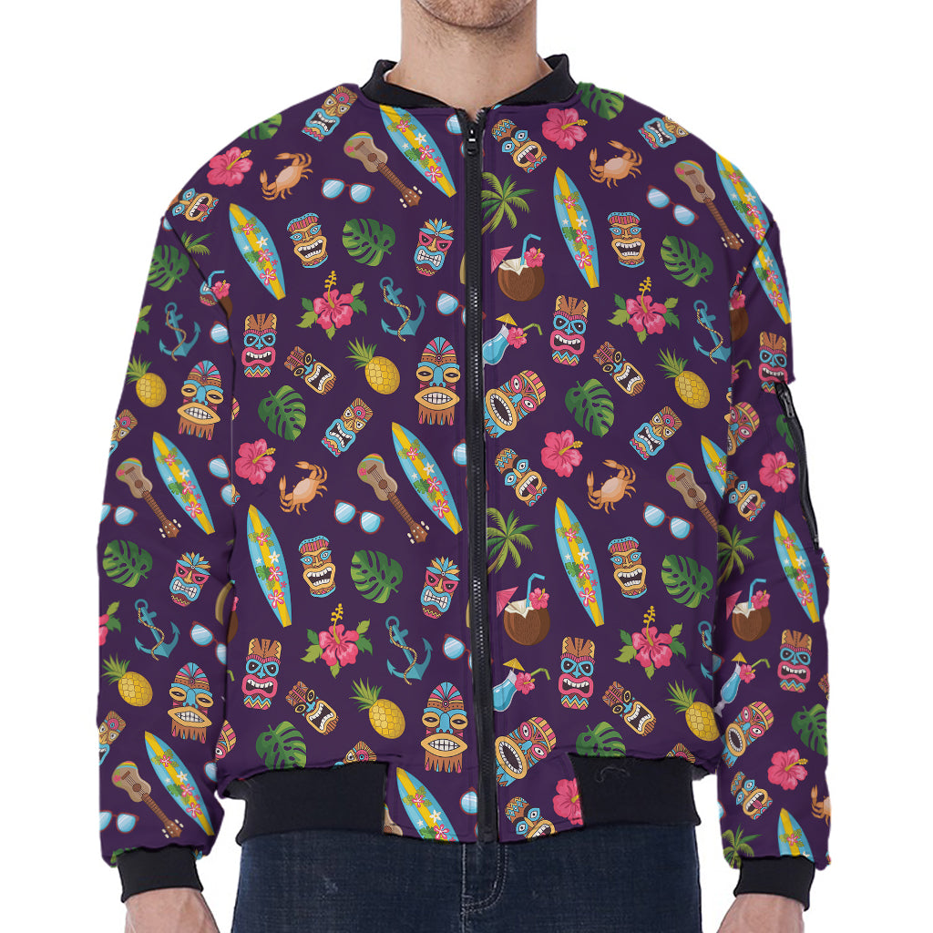 Summer Totem Pattern Print Zip Sleeve Bomber Jacket