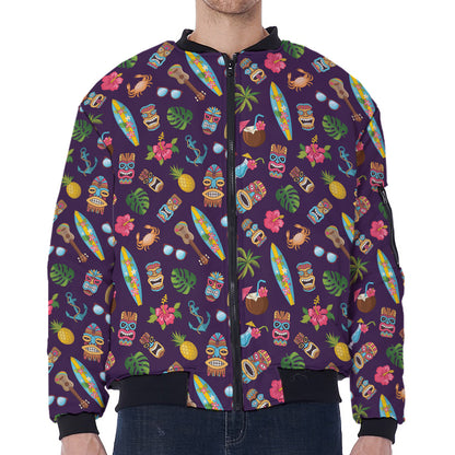 Summer Totem Pattern Print Zip Sleeve Bomber Jacket
