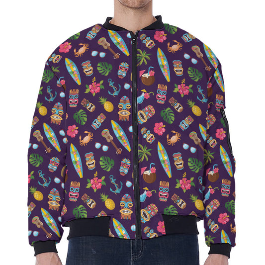 Summer Totem Pattern Print Zip Sleeve Bomber Jacket