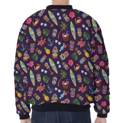Summer Totem Pattern Print Zip Sleeve Bomber Jacket