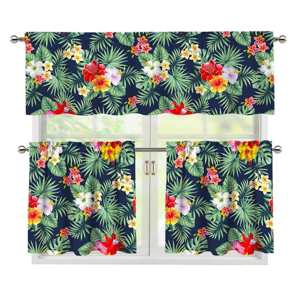 Summer Tropical Hawaii Pattern Print 3 Piece Kitchen Curtains