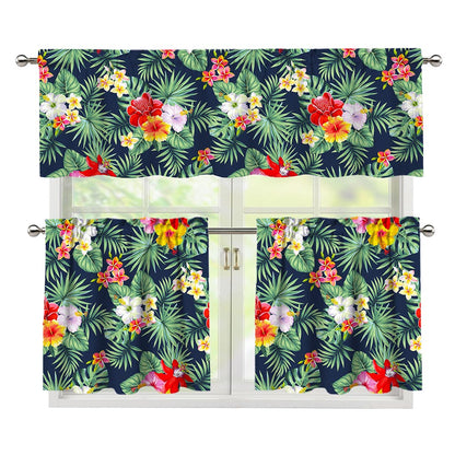 Summer Tropical Hawaii Pattern Print 3 Piece Kitchen Curtains