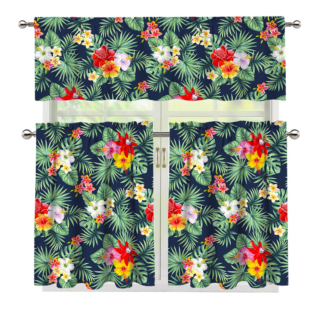 Summer Tropical Hawaii Pattern Print 3 Piece Kitchen Curtains