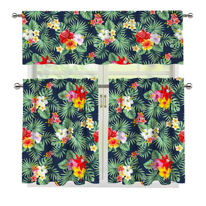 Summer Tropical Hawaii Pattern Print 3 Piece Kitchen Curtains