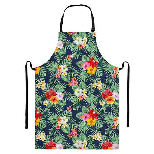 Summer Tropical Hawaii Pattern Print Bib Apron With Pocket