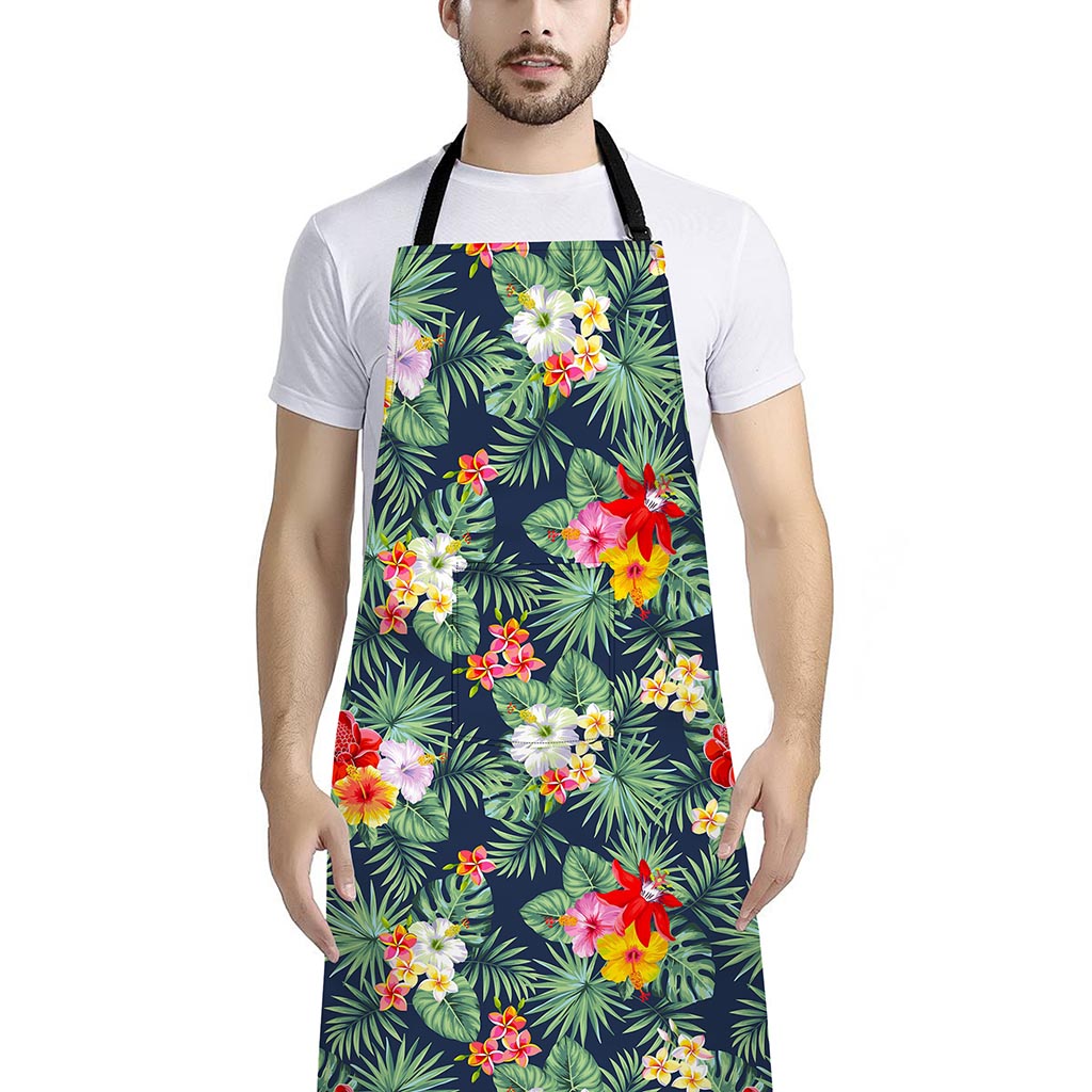 Summer Tropical Hawaii Pattern Print Bib Apron With Pocket