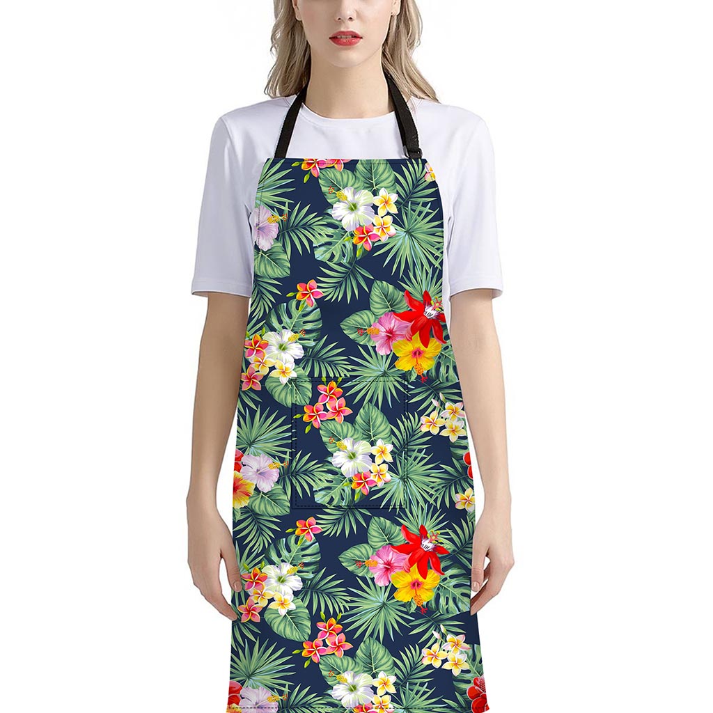 Summer Tropical Hawaii Pattern Print Bib Apron With Pocket