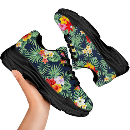 Summer Tropical Hawaii Pattern Print Black Chunky Shoes