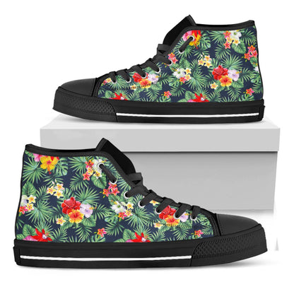 Summer Tropical Hawaii Pattern Print Black High Top Sneakers