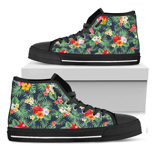 Summer Tropical Hawaii Pattern Print Black High Top Sneakers