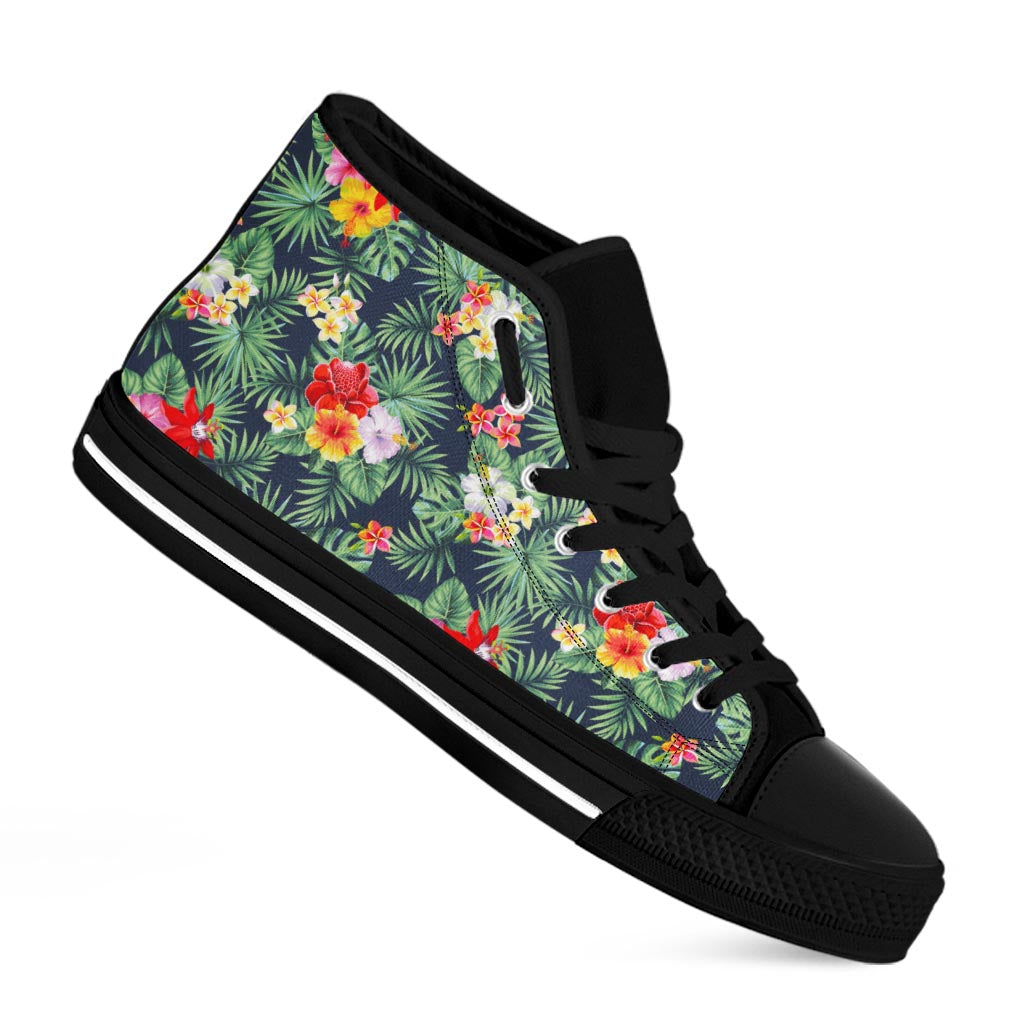 Summer Tropical Hawaii Pattern Print Black High Top Sneakers