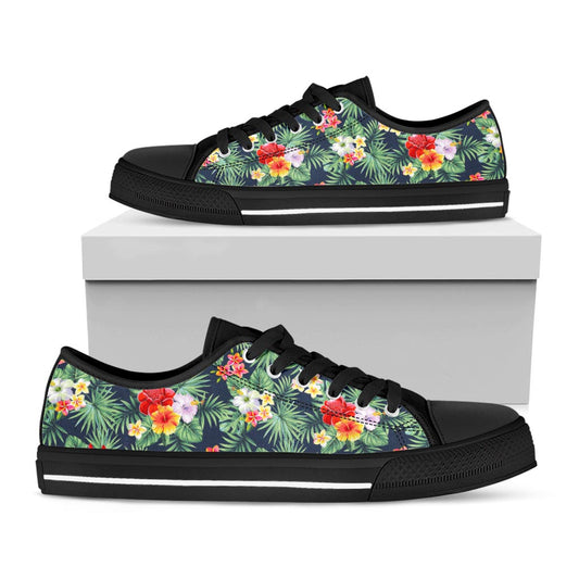 Summer Tropical Hawaii Pattern Print Black Low Top Sneakers