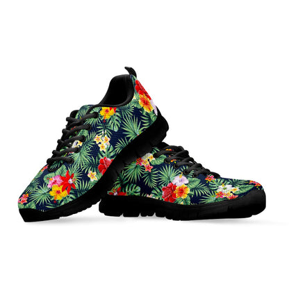 Summer Tropical Hawaii Pattern Print Black Running Shoes