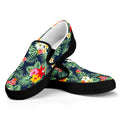 Summer Tropical Hawaii Pattern Print Black Slip On Sneakers