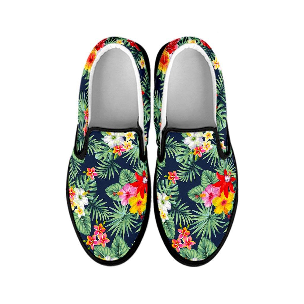 Summer Tropical Hawaii Pattern Print Black Slip On Sneakers