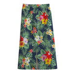 Summer Tropical Hawaii Pattern Print Cotton Front Slit Maxi Skirt