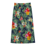 Summer Tropical Hawaii Pattern Print Cotton Front Slit Maxi Skirt