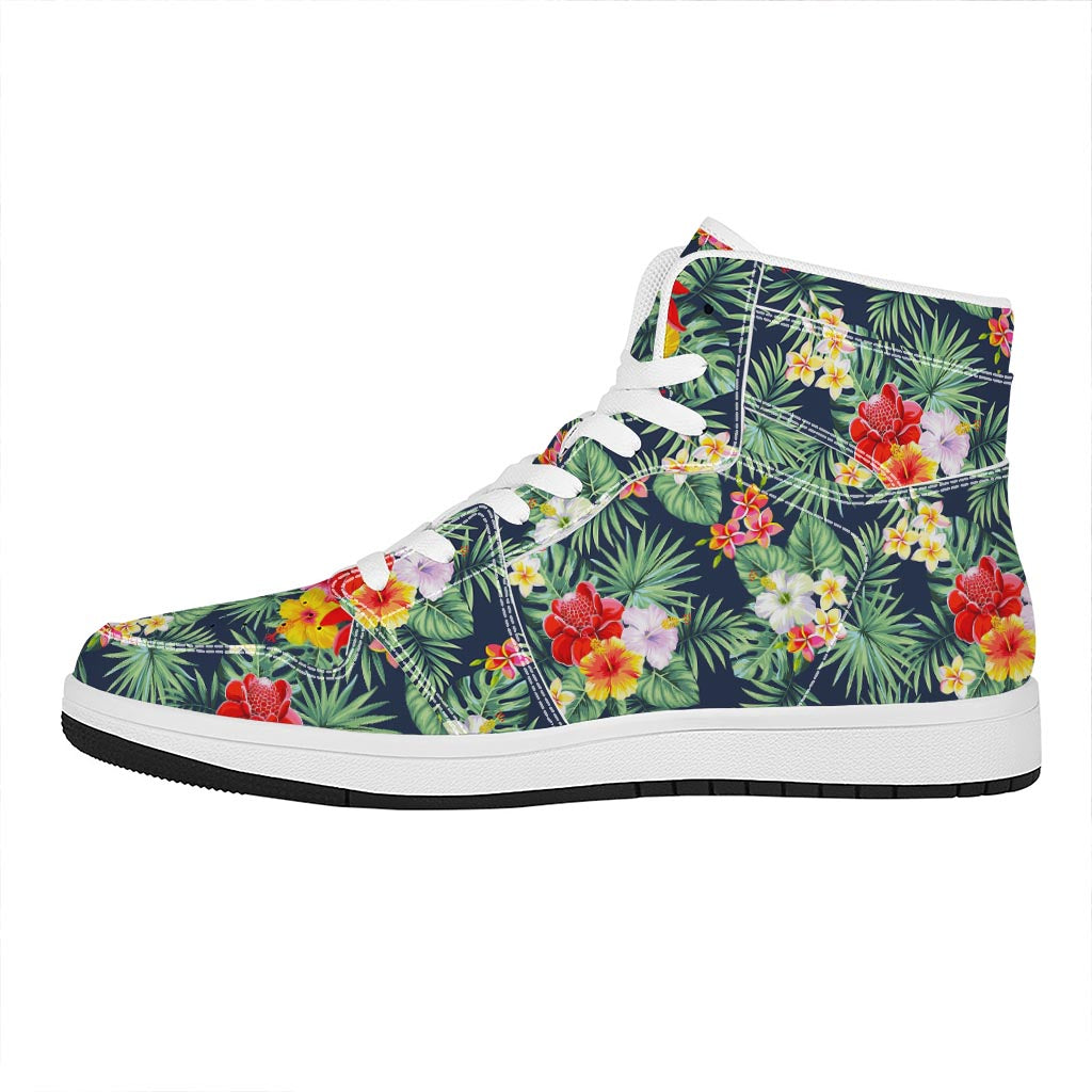 Summer Tropical Hawaii Pattern Print High Top Leather Sneakers