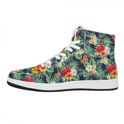 Summer Tropical Hawaii Pattern Print High Top Leather Sneakers