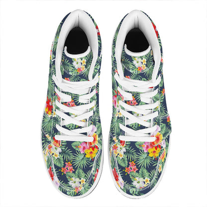 Summer Tropical Hawaii Pattern Print High Top Leather Sneakers