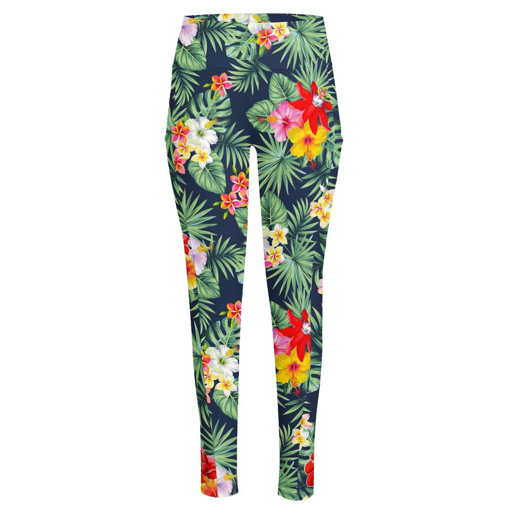 Summer Tropical Hawaii Pattern Print High-Waisted Pocket Leggings