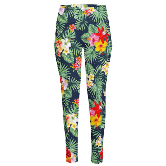 Summer Tropical Hawaii Pattern Print High-Waisted Pocket Leggings