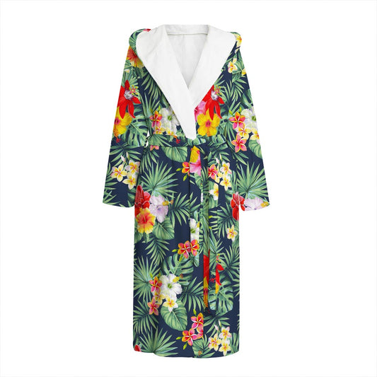 Summer Tropical Hawaii Pattern Print Hooded Bathrobe