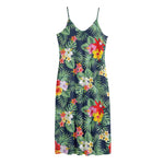 Summer Tropical Hawaii Pattern Print Jersey Midi Cami Dress