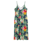 Summer Tropical Hawaii Pattern Print Jersey Midi Cami Dress