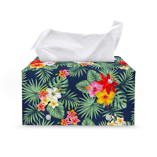 Summer Tropical Hawaii Pattern Print Leather Tissue Box Cover
