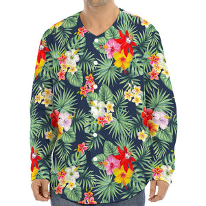 Summer Tropical Hawaii Pattern Print Long Sleeve Baseball Jersey